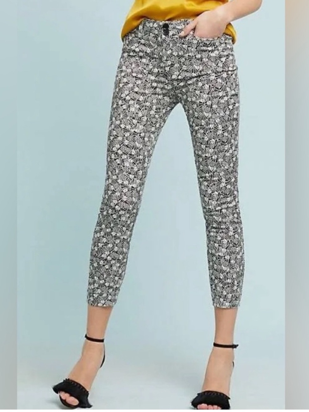Anthro Bowery Pineapple Print Crop Pant Womens Sz 18
